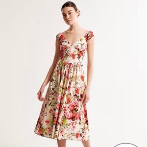 Abercrombie & Fitch Floral Midi Dress - Cream and Pink